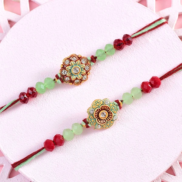 Set of 2 Rakhi with Besan Laddoo & Snickers Chocolate