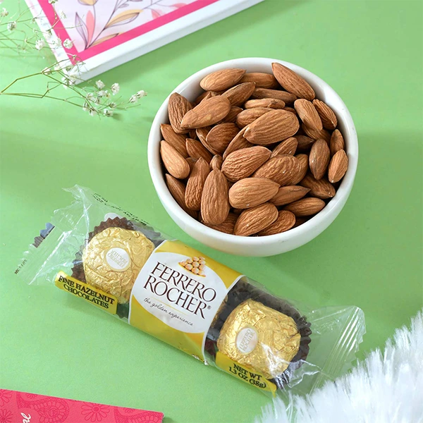 Set of 2 Enchanting Rakhi with Gourmet Hamper