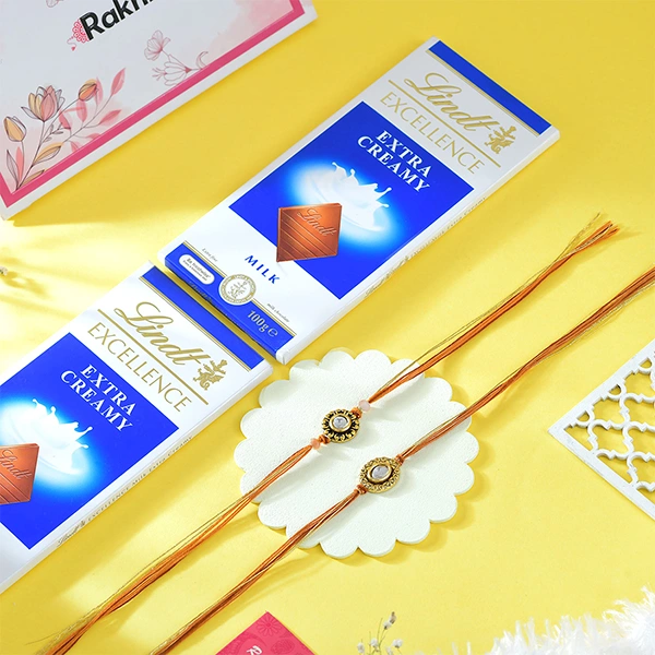 Set of 2 Graceful Rakhi with Lindt Extra Creamy Chocolate