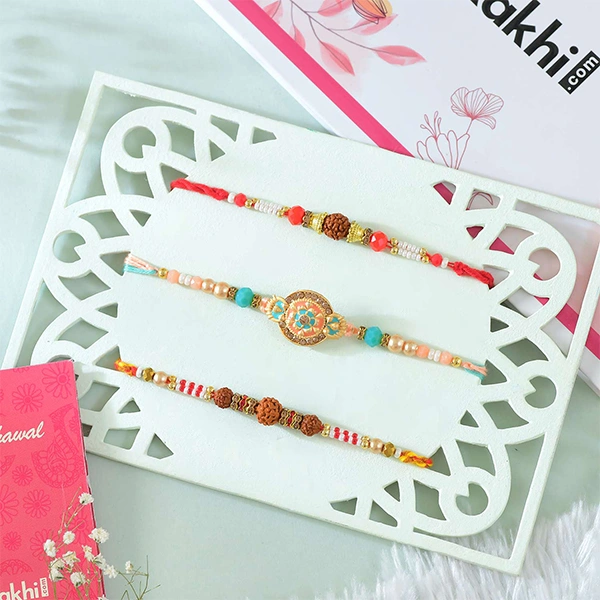 Set of 3 Graceful Rakhi with Gourmet Hamper