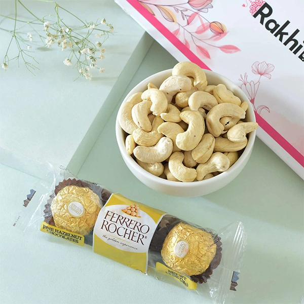 Set of 3 Graceful Rakhi with Gourmet Hamper