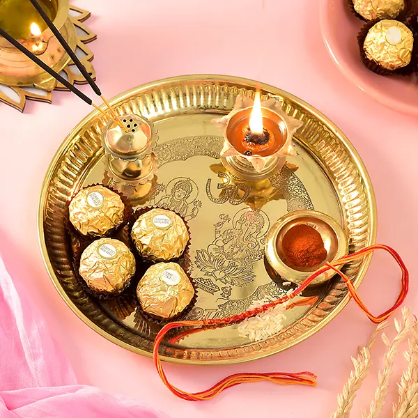 Rakhi Thread With Pooja Thali & Ferrero Rocher