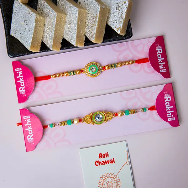 Set of 2 enchanting Rakhi with Kaju Katli