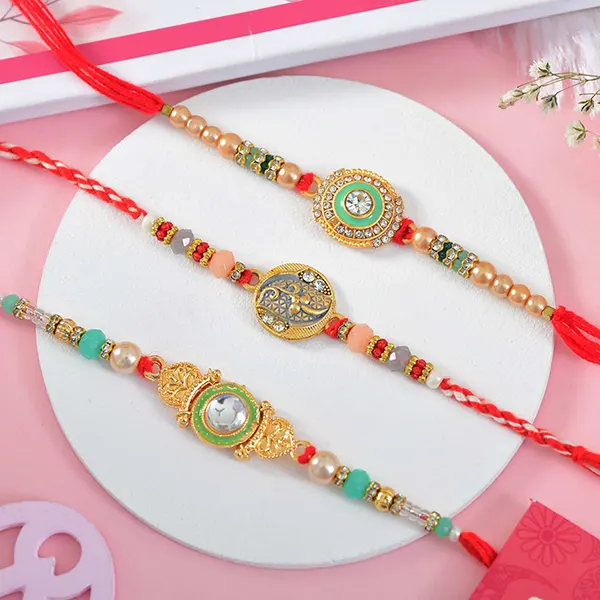 Set of 3 alluring Rakhi with Lindt Chocolate