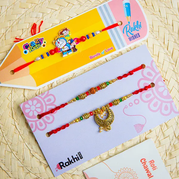 Set of 2 Bhai Rakhi with Kids Rakhi