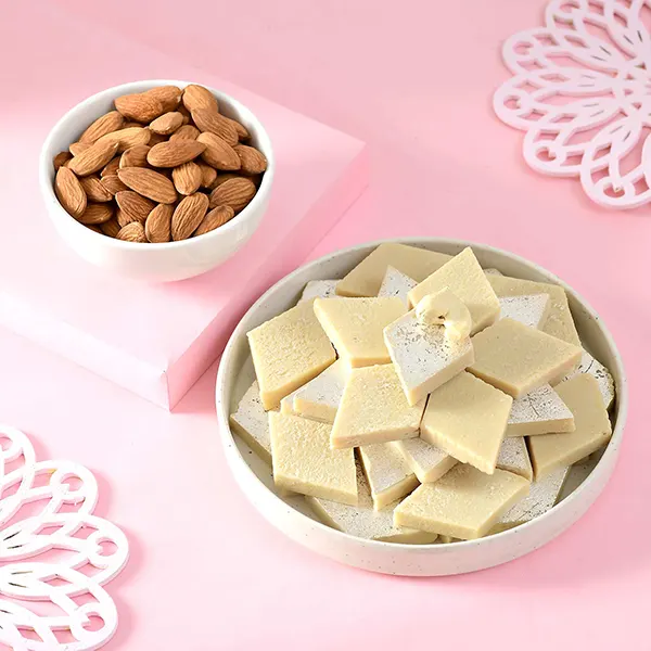 Set of 3 Rakhi With Kaju katli & Almond