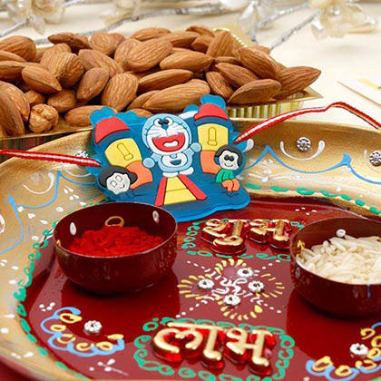 Kid Rakhi with Almond Puja Thali