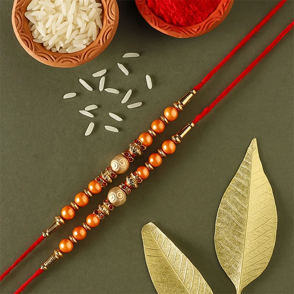 Gold Beads Rakhi Set of 2