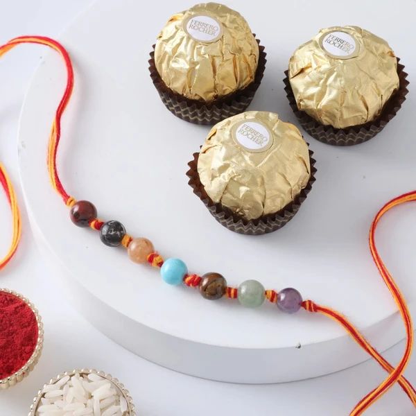 FNP Chakra Stone Rakhi With Ferrero Rocher 3 pcs