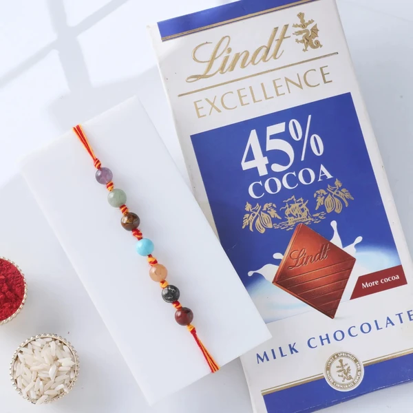 FNP Chakra Stone Rakhi With Lindt Excellence Milk Chocolate