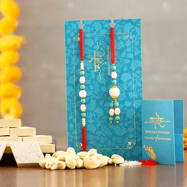 Blue Pearl Lumba Rakhi Set And Cashew With Kaju Katli Exp - For Qatar