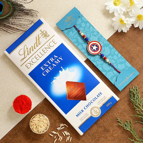 Captain America Kids Rakhi And Lindt Exp - For Qatar