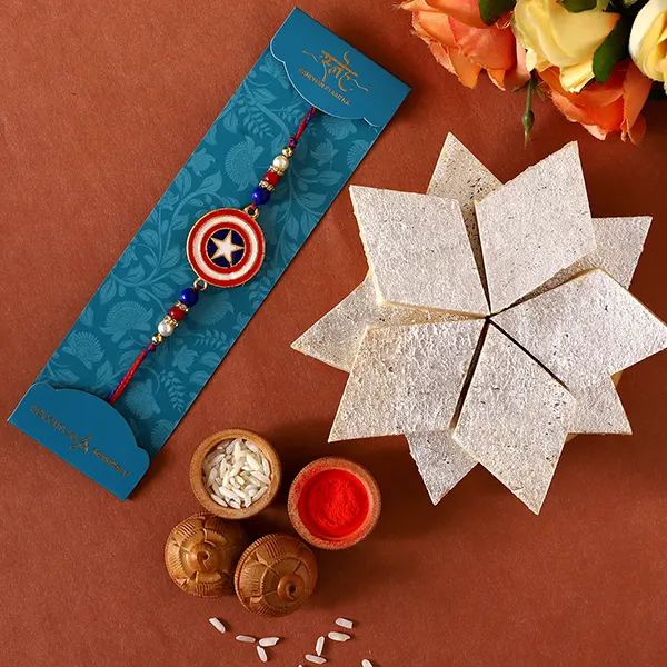 Superhero Captain America Rakhi For Kids With 340 Gms Kaju Katli Exp - For Qatar