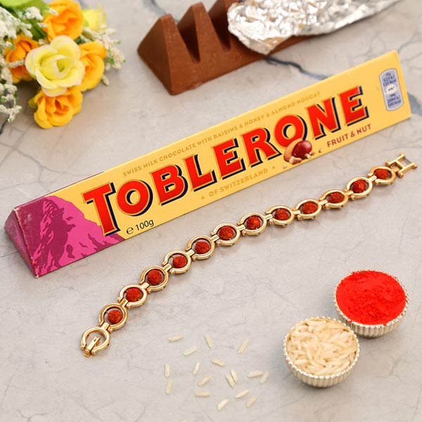 Spiritual Rudraksha Bracelet Rakhi And Toblerone Chocolate