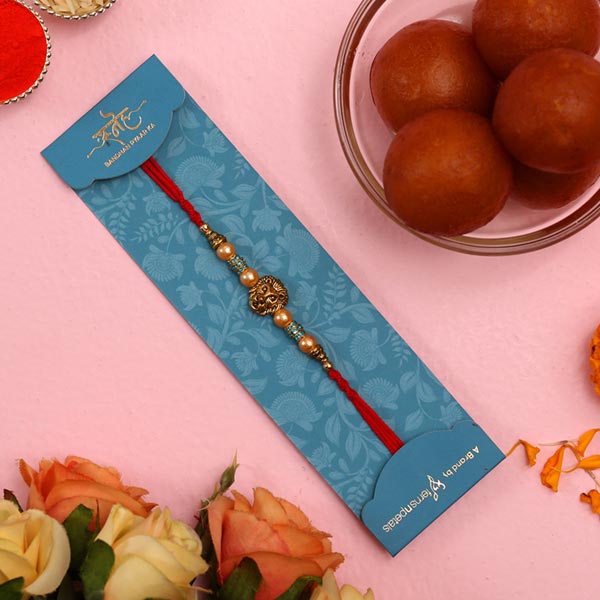 Lion Face Designer Rakhi And Gulab Jamun