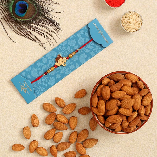 Long Trunk Bal Ganesha Kids Rakhi And Healthy Almonds
