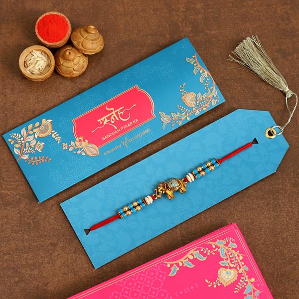 Meenakari Elephant Shaped Pearl Rakhi - Qatar