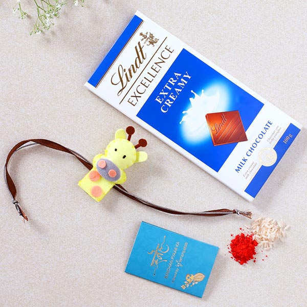 Cute Giraffe Shaped Kids Rakhi And Lindt