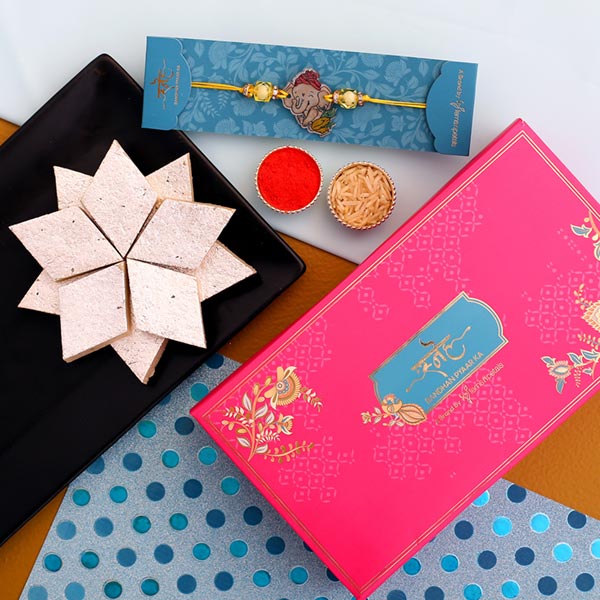 Divine Bal Ganesha Kids Rakhi And Kaju Katli