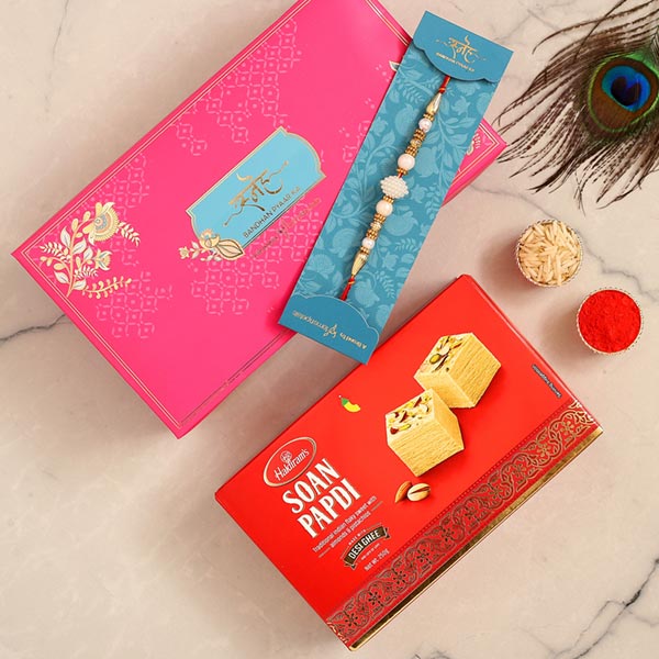Elegant Pearl Mauli Rakhi And Soan Papdi - Qatar