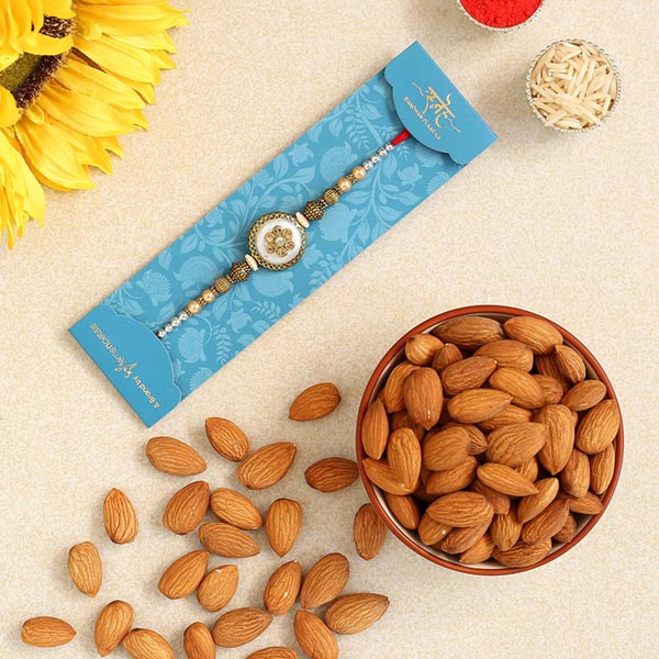 Ethnic Pearl Designer Rakhi And Healthy Almonds