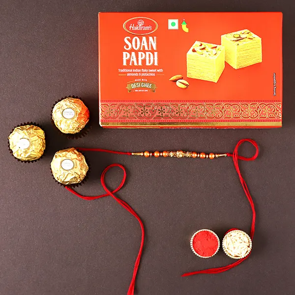 Minimalist Rakhi With Soan Papdi & Ferrero Rocher - For Qatar