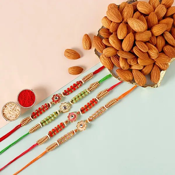 Meenakari Rakhi Set & Almonds - For Qatar