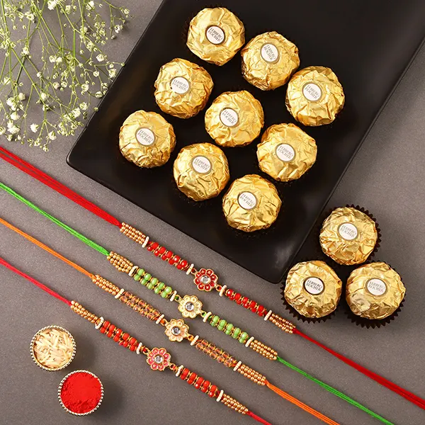 Meenakari Rakhi Set & Ferrero Rocher Box - For Qatar