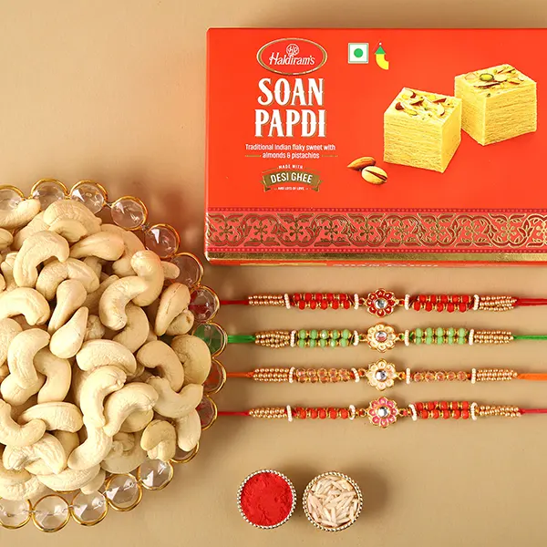 Meenakari Rakhis With Soan Papdi & Cashews - For Qatar