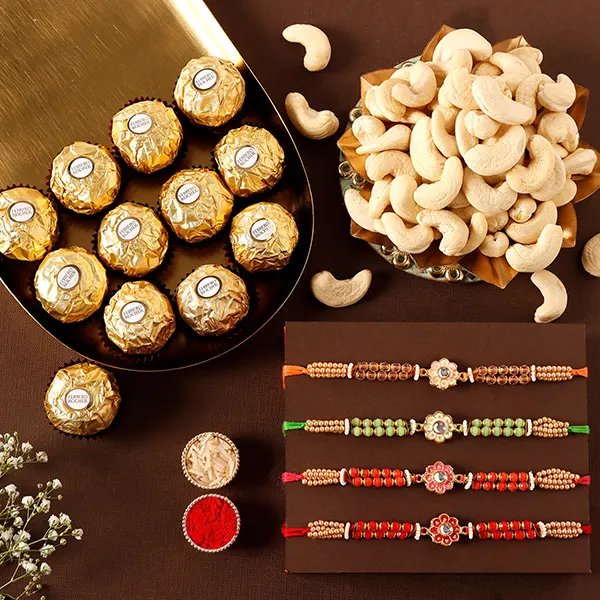 Meenakari Rakhis With Cashews & Chocolate Box - For Qatar