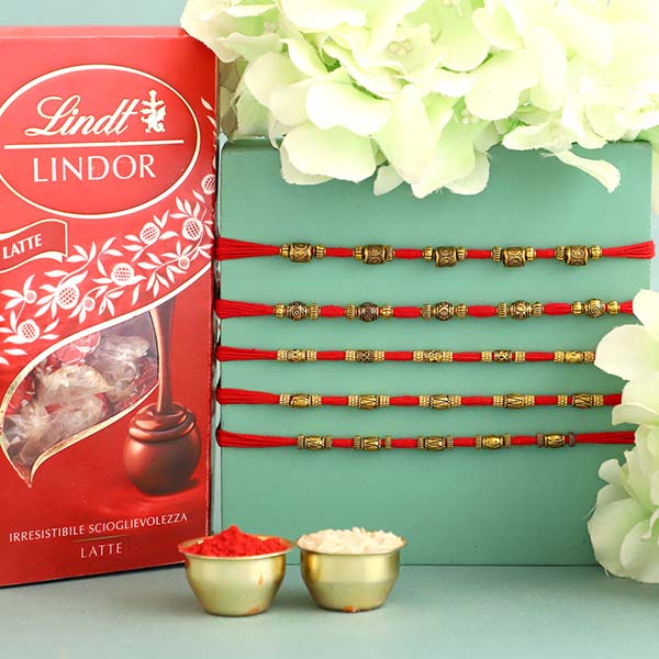 Send Sneh Antique Finish Rakhi Set & Lindt Premium Chocolates Qatar
