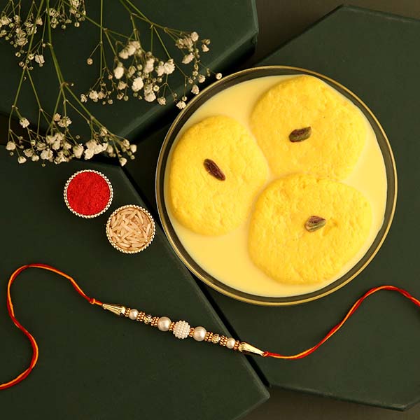 Sneh Pearl White Rakhi & Rasmalai