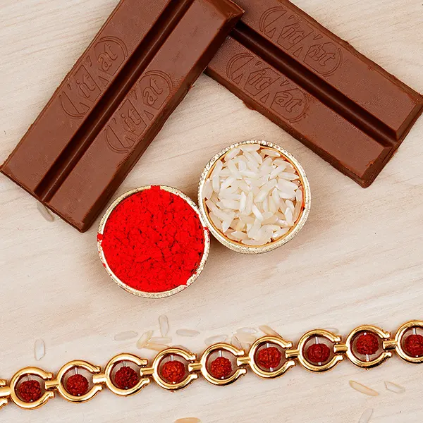 Divine Red Rudraksha Bracelet And 2 Kitkat Chocolates - For Qatar