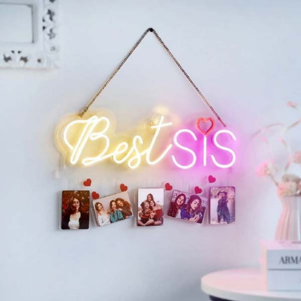 Best Sis Neon Light Wall Hanging with 5 Personalized Frames