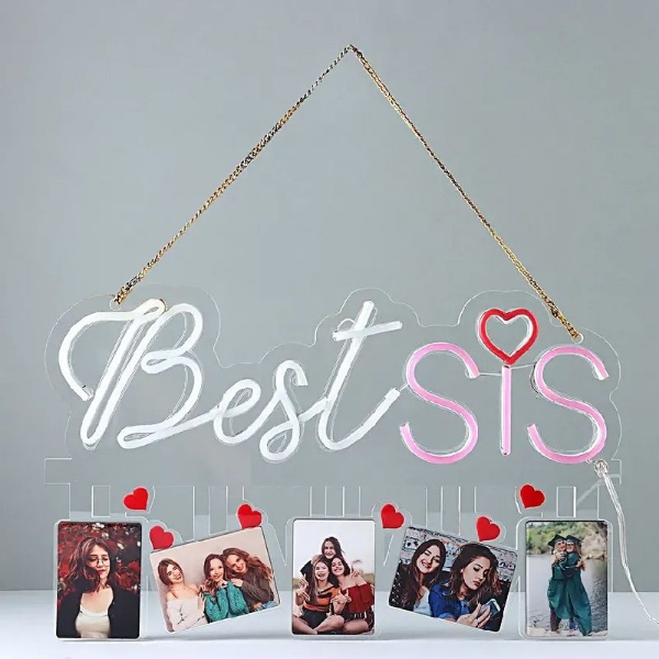 Best Sis Neon Light Wall Hanging with 5 Personalized Frames