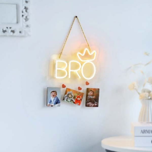 Bro Neon Light Wall Hanging with 3 Personalized Frames