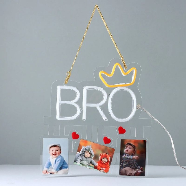 Bro Neon Light Wall Hanging with 3 Personalized Frames