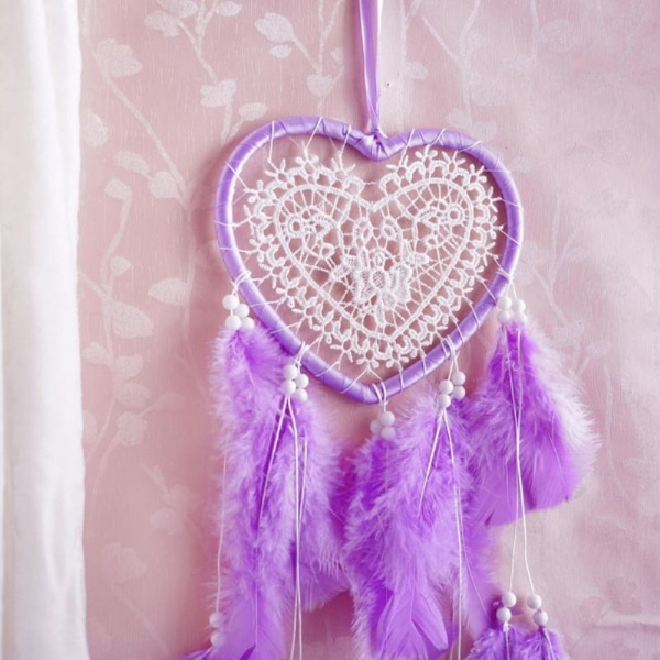 Mauve Heart Shaped Dream Catcher