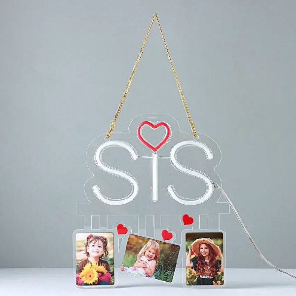 Sis Neon Light Wall Hanging with 3 Personalized Frames