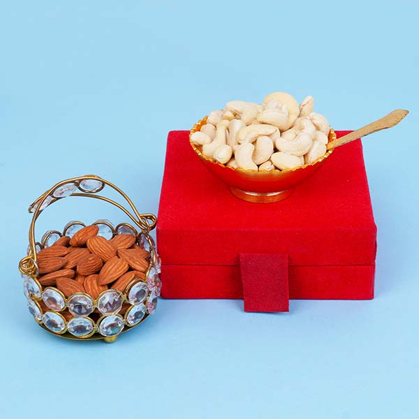 Dry Fruits with German Silver Bowl Gift Set