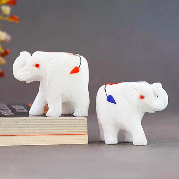 Pair of Marble Elephant Calves for Home Décor