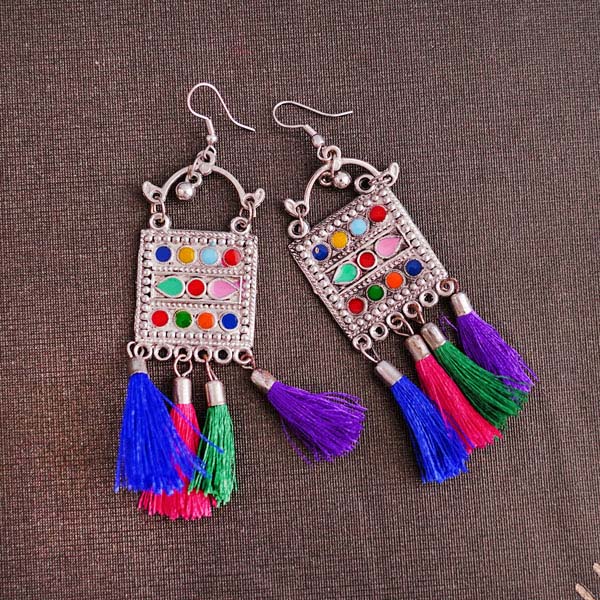 Oxidised Colorful Tassel Earrings