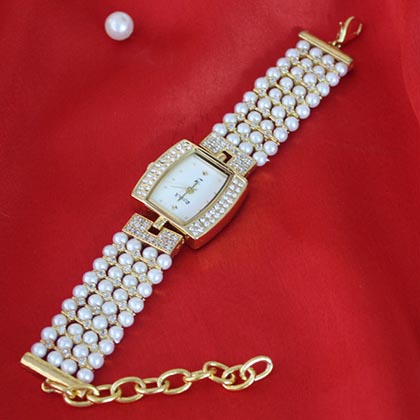 Classy Pearl Stone Studded Wrist Watch