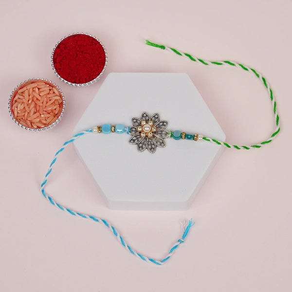 Floral Blue Bead Rakhi for Brother