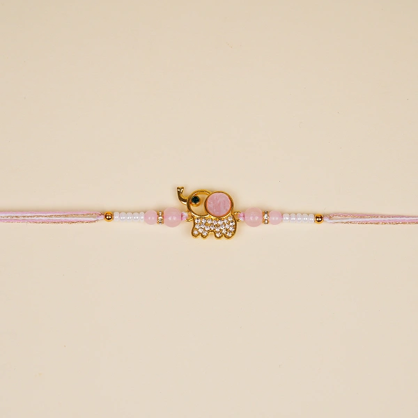 Pink Golden Beads Designer Rakhi for Brother