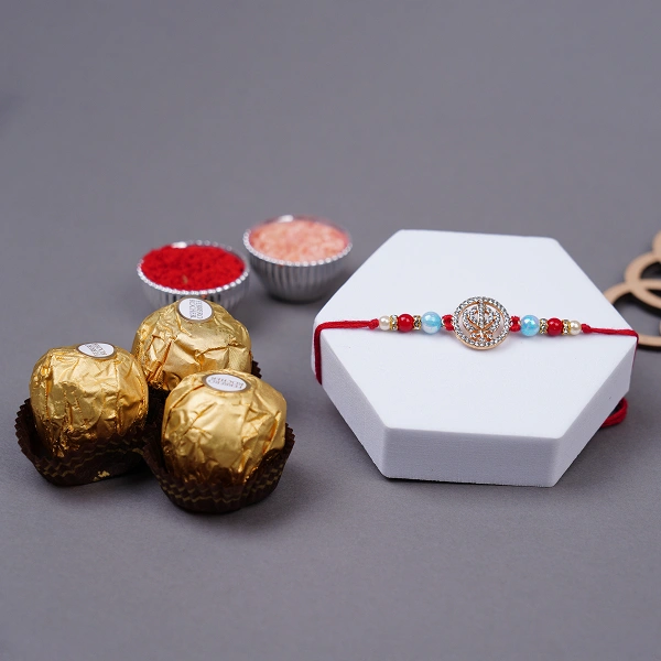 Khanda Beaded Thread Rakhi With Roli Chawal