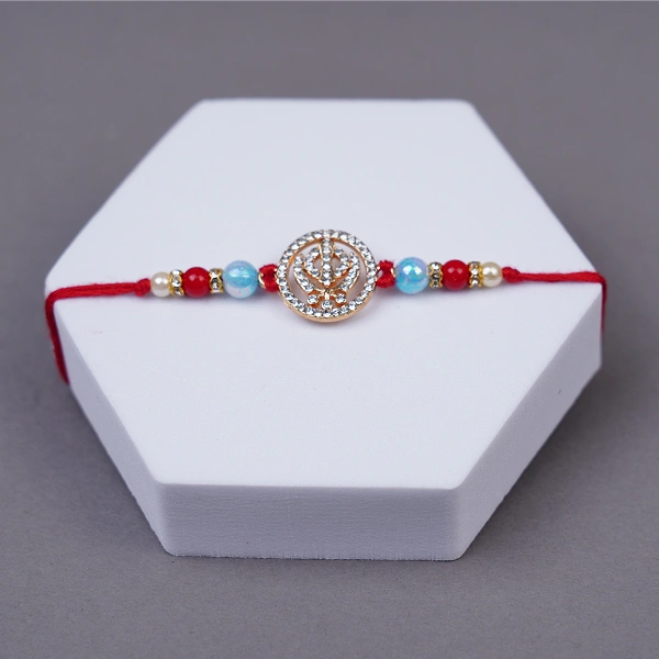 Khanda Beaded Thread Rakhi With Roli Chawal