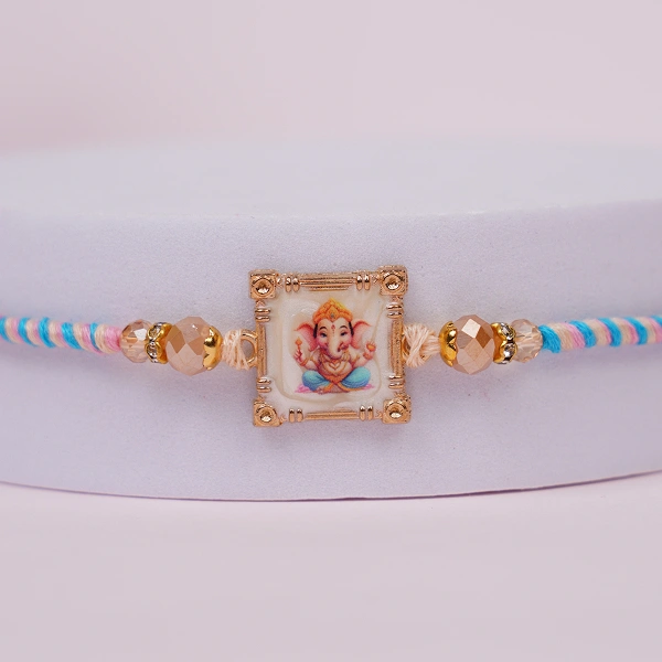 Shree Ganesha Pink Blue Thread Rakhi for Brother