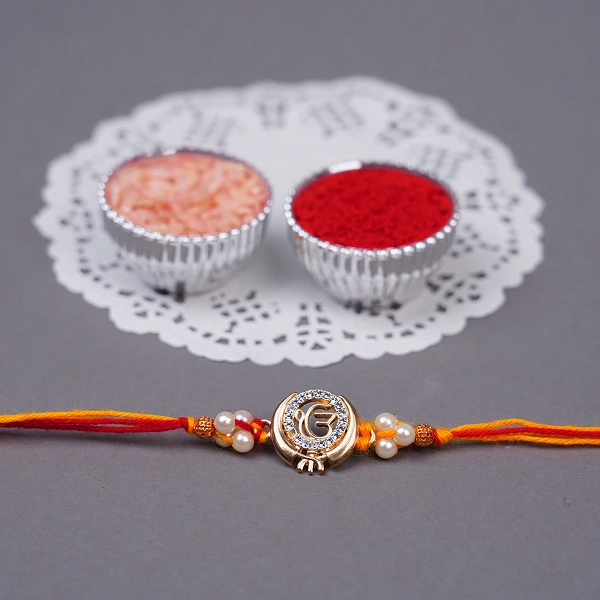 Onkar Gold Stone Beaded Designer Rakhi for Brother