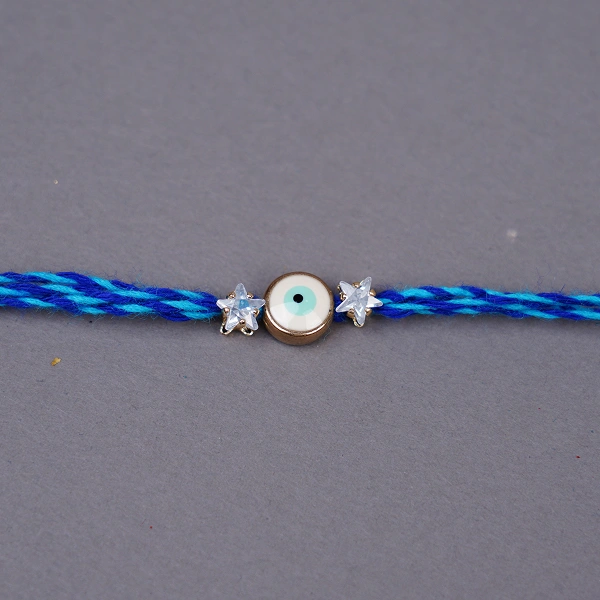 Dual Blue Evil Eye Rakhi with Roli Chawal